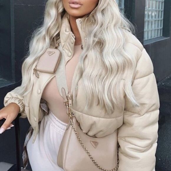 Tan oversized puffer jacket - Picture 1 of 3
